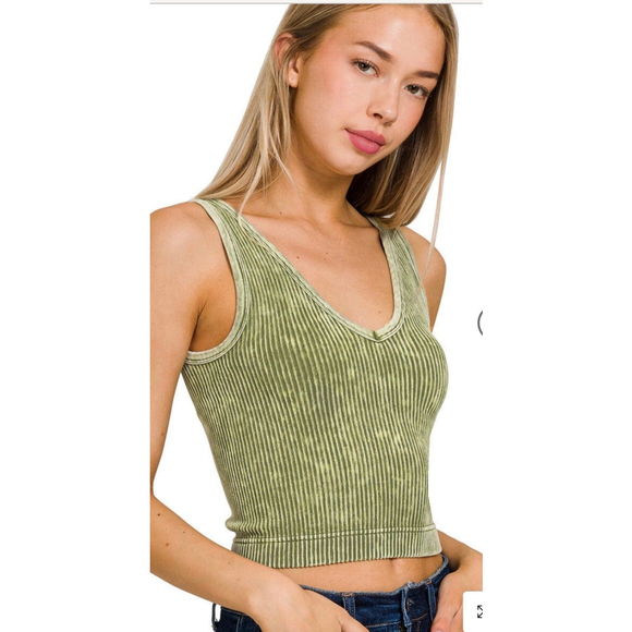 Zenana Ribbed Cropped V Tank Too - Picture 2 of 2